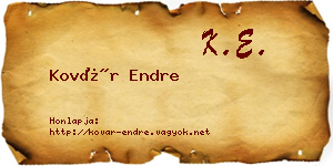 Kovár Endre névjegykártya